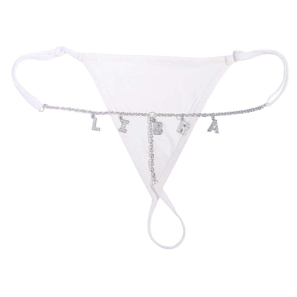 Customize Name Crystal Letters Waist Body Chain for Women Sexy Leopard Underwear Thong Body Jewelry Valentine's Day Gift