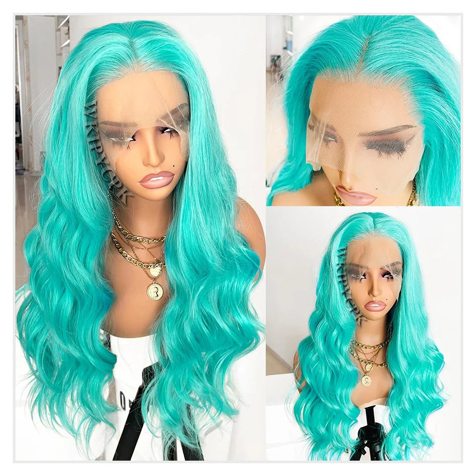 Cyan Blue Body Wave Human Hair Wigs Vietnamese Raw Hair 13x6 HD Lace Frontal Wig Blonde 613 Lace Front Human Hair Wigs For Women