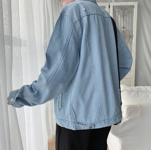 Button Short Casual Slim Cowboy Coat for Men Korean Popular Clothes Denim Jackets Man Loose New In Designer Branded Rock Lxury