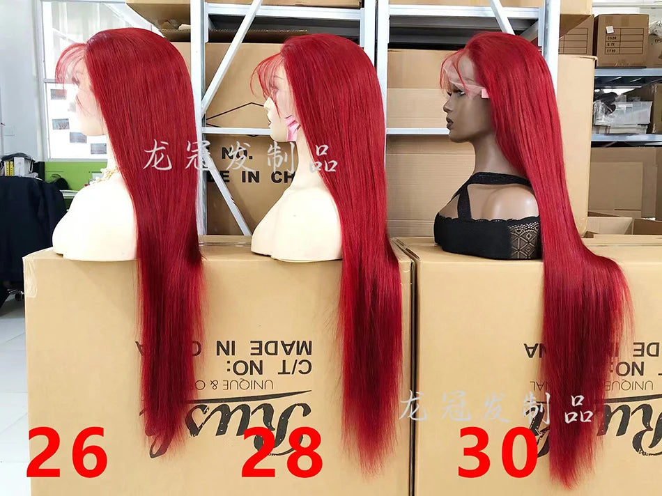 10A 13x6 Hot Christmas Red Colored Human Hair Wigs Tuneful HD Lace Front Human Hair Wigs Brazilian Straight HD Lace Frontal Wigs