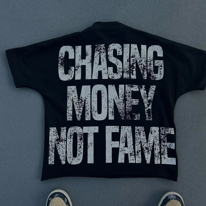 Vintage Chasing Money Not Fame Graphic 100% Cotton T-Shirt Cropped Tees Co-ed Top graphic t shirts men clothing