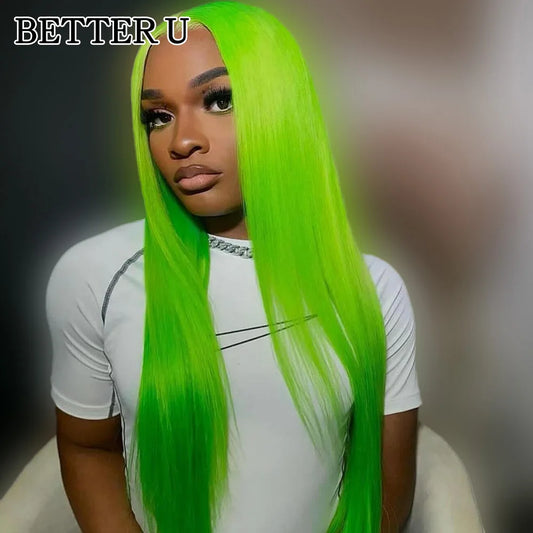 Green 13x4 HD Transparent Lace Front Wig Women's Lace Front Wig 13X6 Transparent Lace Front Human Hair Pre-Plucking Wig