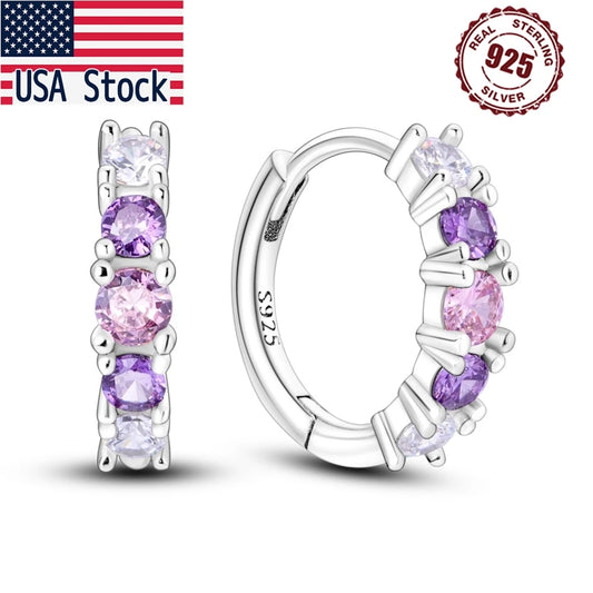 Orstarry 925 Sterling Silver Pink Purple Gradient Earrings Jewelry Hoop Earrings For Women Jewelry Birthday Party Trendy Gifts