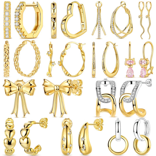 Fashion Gold ladies Hoop Earring 925 Sterling Silver Sparkling Zircon Round Ear Stud Earrings Fine Jewelry Lover Anniversary Gift