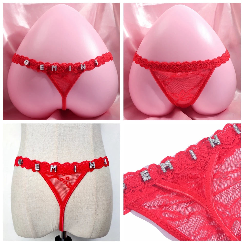 Customize Shine Crystal Name Letter Waist Chain Body Jewelry Women Sexy Lace G-String Panties Girl Valentine's Day Gift