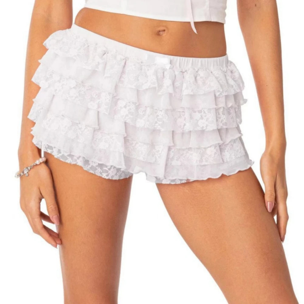 HLJ&GG Summer New Y2K Letter Print Two Piece Sets Women V Neck Short Sleeve Crop Top And Ruffle Skirts Shorts Outfits Streetwear