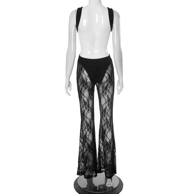 STYLISH LADY Black Lace Hollow Out Jumpsuits 2025 Summer Women Sleeveless Backless Bodycon Sexy Club Party One Piece Overalls