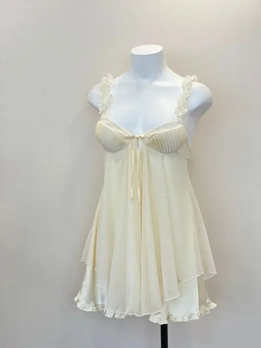 Sexy Pajamas Women's Nightgowns 2023 New Ruffles Lace with Chest Pad Cushion Suspender Pajama Dress Night Sleepwear Lingerie