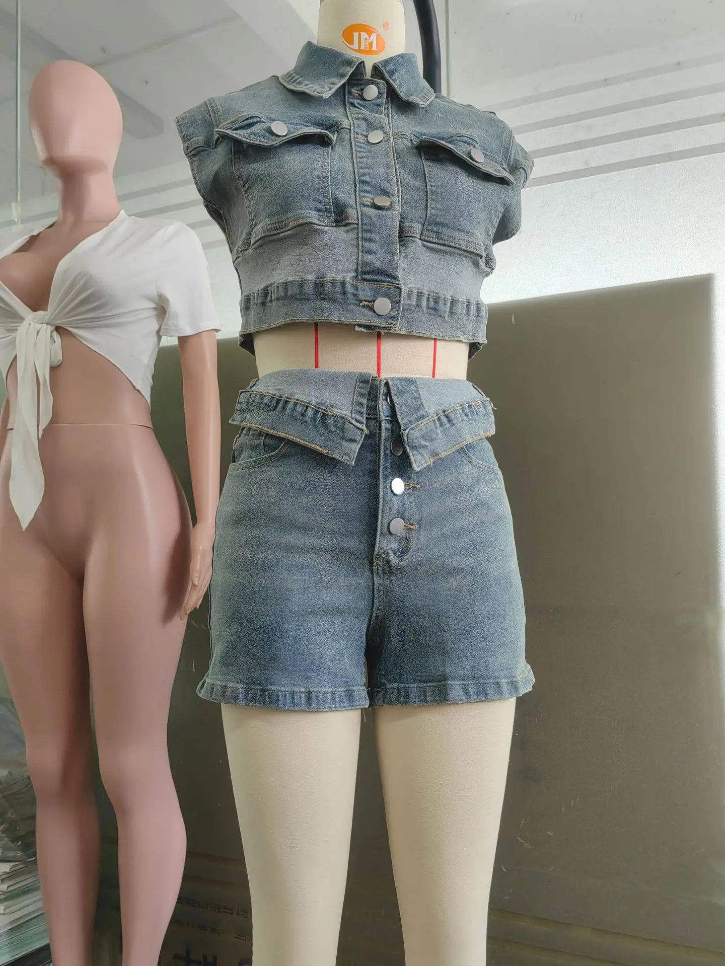 Weird Puss Patchwork Women 2 Piece Set Frock Tracksuit Single-Breasted Pocket Tank Tops+Lapel Short Matching Streetwear Outfits