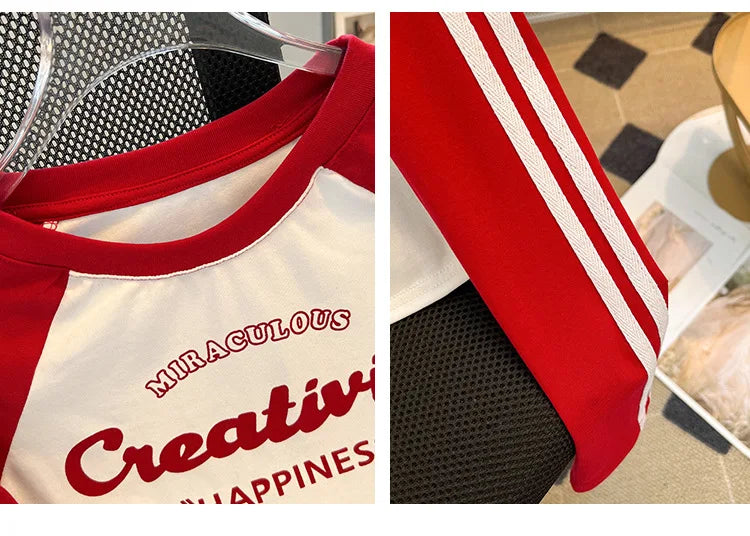 HLJ&GG Retro American Letter Printing Two Piece Sets Women Round Neck Long Sleeve Top And Mesh See Though Pants Outfits 2025 New