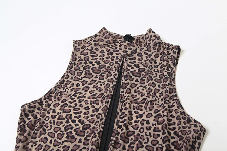 Weird Puss Hollow Jumpsuit Women See Through Sexy Leopard Print Sleeveless Hipster Fit Street Midnight Party Workout Overalls