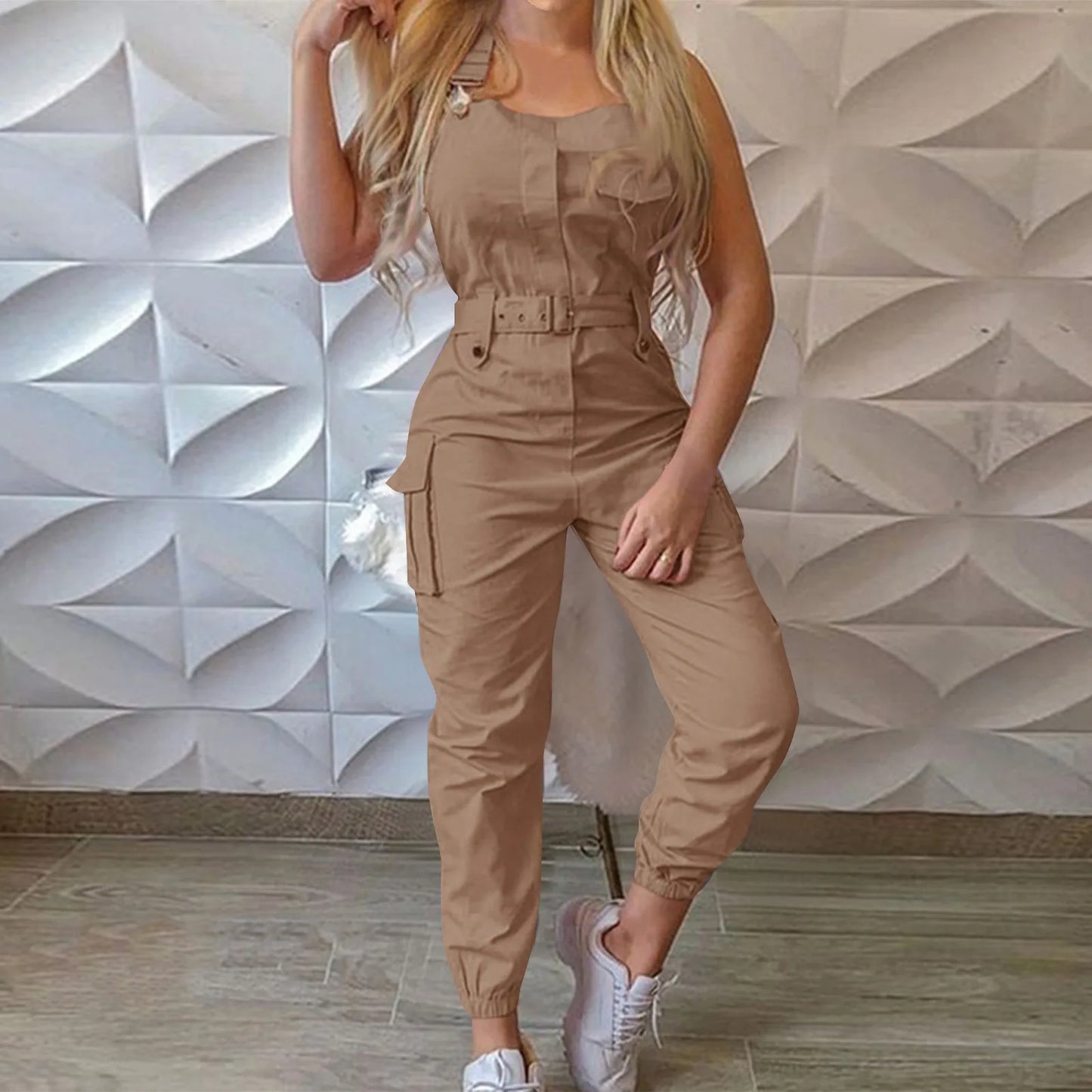 Lady's Fashion Clasp Pocket Cargo Romper Jumpsuits, Casual Jumpsuit Summer