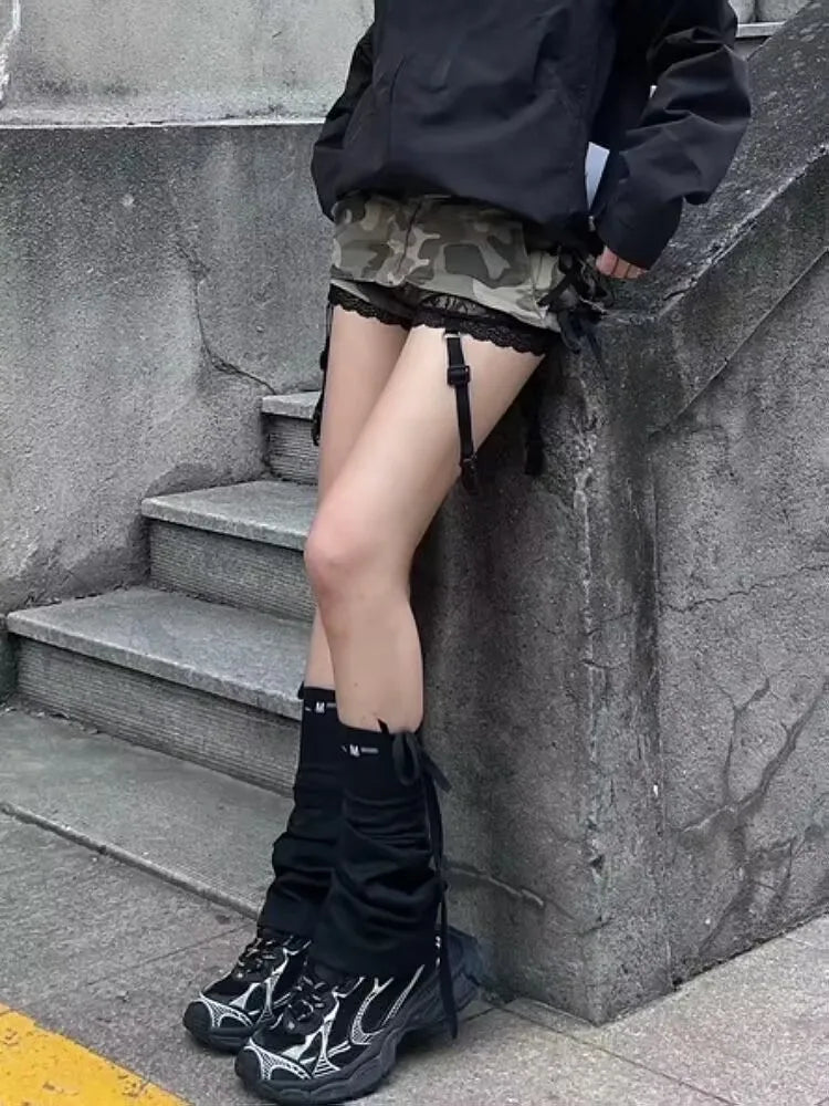 Summer Gothic Vintage Lace Up Slim Camouflage Lolita Shorts Skirts Women Kawaii Aesthetic Y2k A-line Package Hip Short Skirt