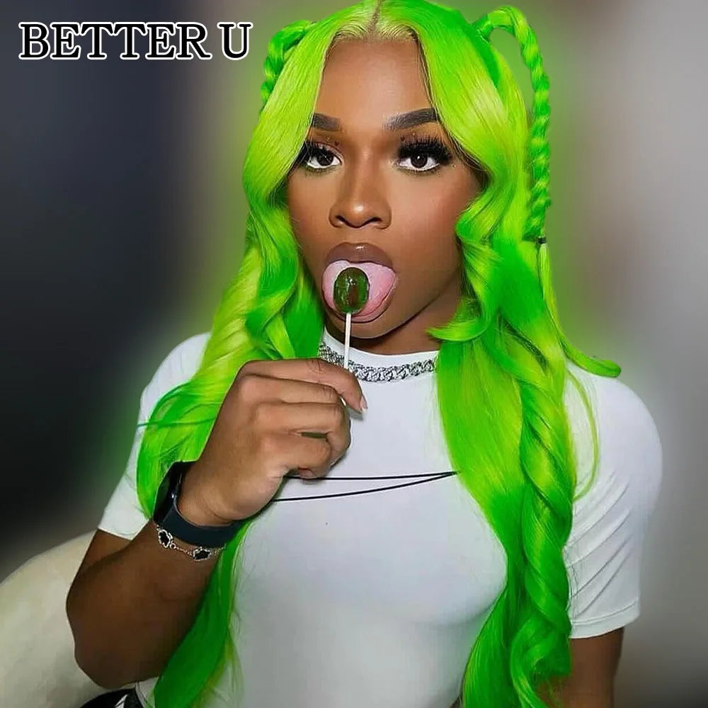 Green 13x4 HD Transparent Lace Front Wig Women's Lace Front Wig 13X6 Transparent Lace Front Human Hair Pre-Plucking Wig