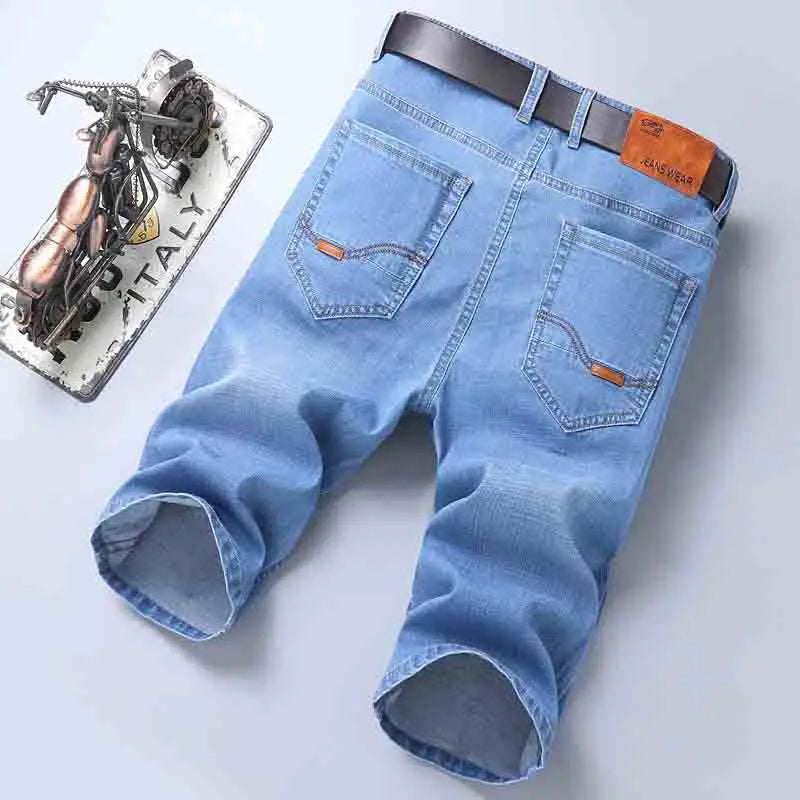 2025 New Summer Men's Denim Shorts New Thin Soft Comfortable Business Casual Straight Short Jeans Black Blue Brand Man Clothing
