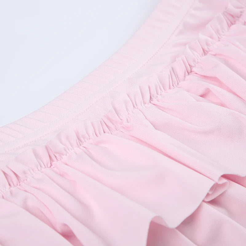 Rockmore Bow Sweet A-Line Skirts Women Sexy Slim Low-Waist Mini Skirts Y2K Female Summer Streetwear Pink Pleated Skirts Coqutte