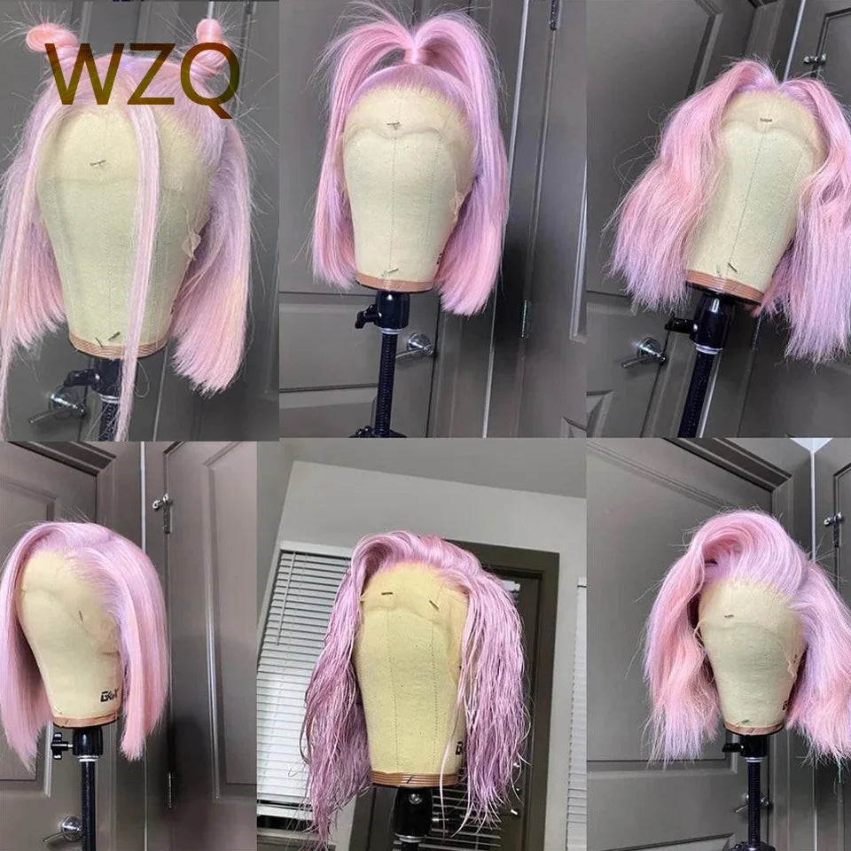 Pink Colored Lace Front Wig Mint Green Short Straight Bob Human Hair Wigs 613 Blonde Platinum HD Transparent Lace Frontal Wig