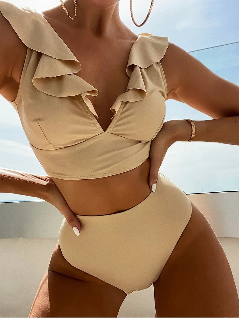 Ladies Two-Piece Bikini Set Sexy Swimsuit Tankini Fashion Ruffled Bikini Swimwear Women Swimming Suit Summer Beachwear Clothing