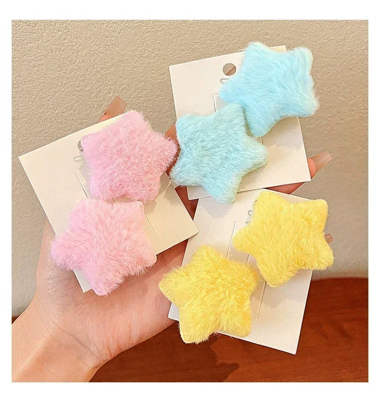 1/12pcs Plush Star Y2K Star Mini Star Hairpin Sweet Child Handmade Cute BB Pins Hairpin Headwear Hair Accessories Women Girls