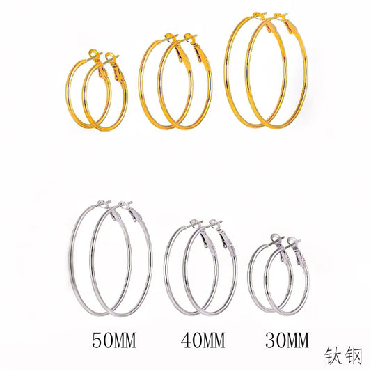 6pair /set Smooth Open Women Men Hoop Earrings Stainless Steel Ears Jewelry Accessories, Birthday Gifts. Party Gifts