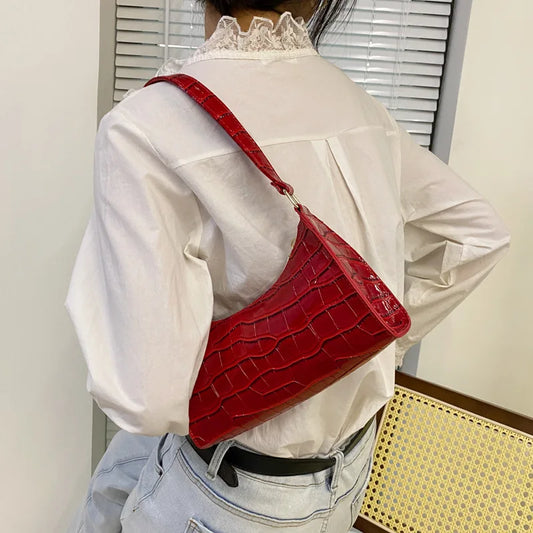 Fashion PU Leather Bags for Women Alligator Pattern Armpit Handbag Female Small Underarm Messenger Bag Purse Shoulder Handbags
