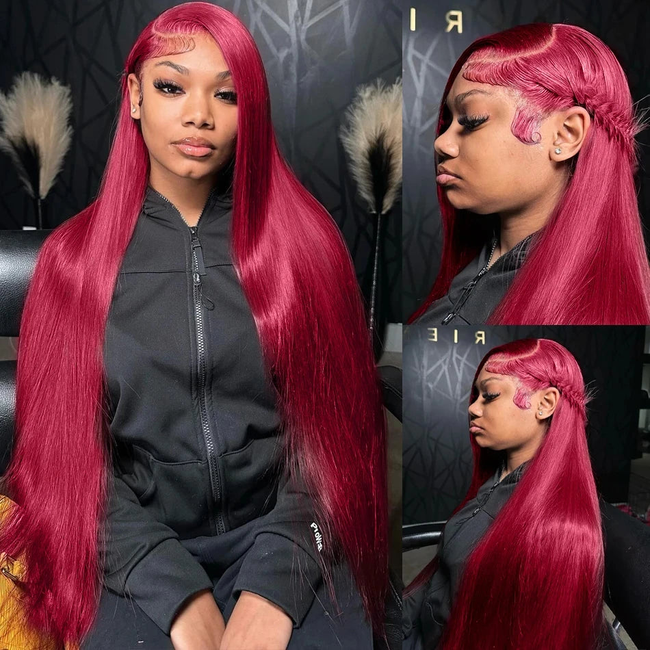 Burgundy 99J Lace Front Wig 13x4 13x6 HD Lace Frontal Wig Human Hair Pre Plucked Straight Red Colored Wig 4x4 5x5 Closure Wig
