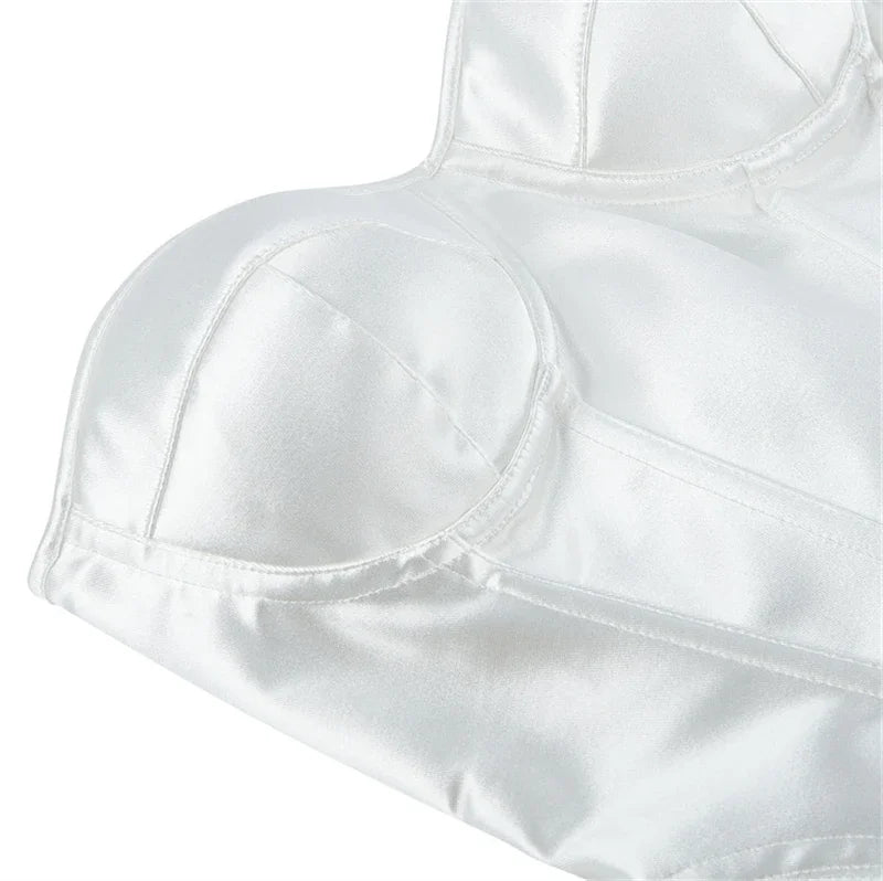 White Corset Top Women Victorian Lace Up Overbust Bustiers Sleeveless Gothic Body Shaper Padded Cup Corselet Bodices