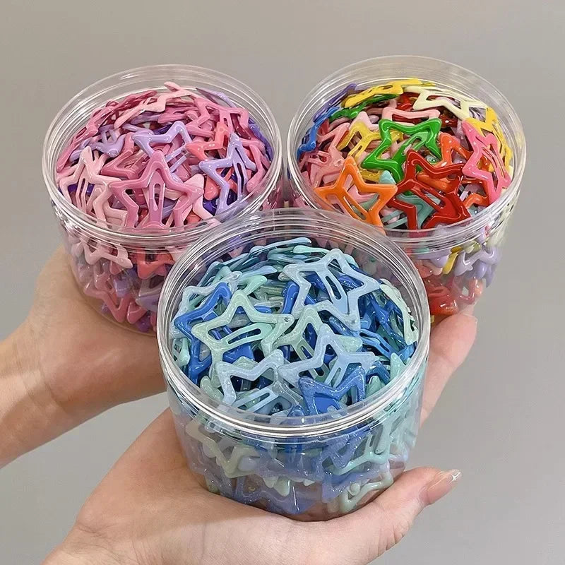 10/50pcs Colorful Kawaii Star Barrettes Y2K Sweet Girls BB Solid Star Hairclips Metal Snap Clip, Hair Jewelry Gifts