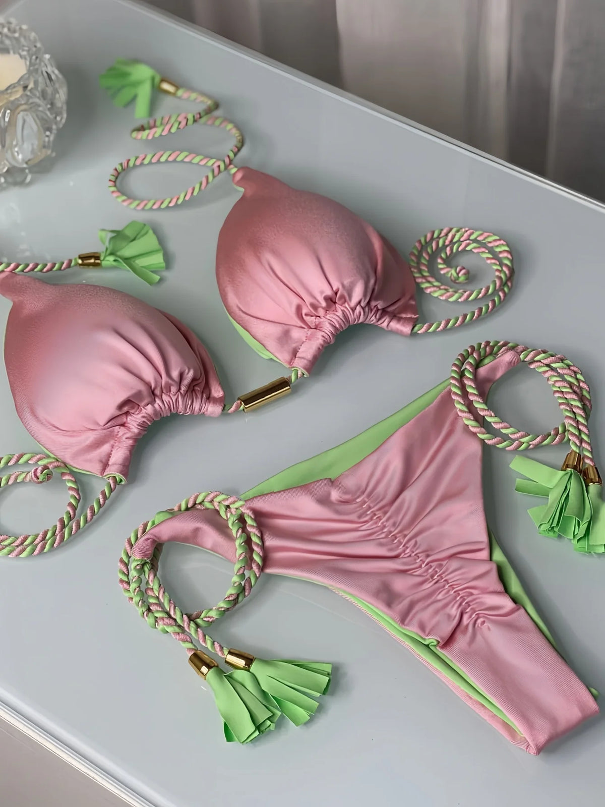 2025 New Sexy Beach Women's Swimsuit Braiding rope Bikinis Set Two-piece Triangle Swimwear Bathing Suit Brazilian Biquinis