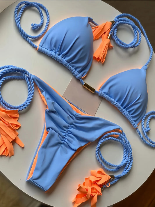 2025 New Sexy Beach Women's Swimsuit Braiding rope Bikinis Set Two-piece Triangle Swimwear Bathing Suit Brazilian Biquinis