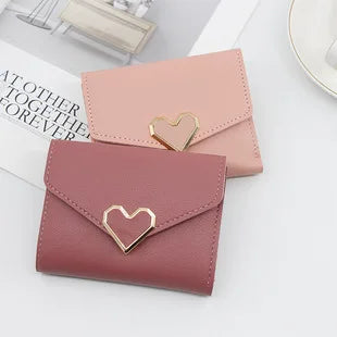 Korean version women wallet short heart-shaped three fold women's wallet multi card slot card bag zero wallet purses for women