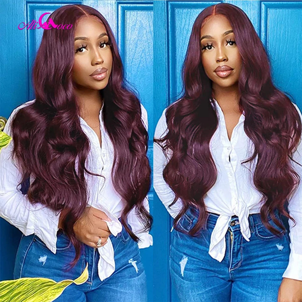 Dark Purple 13x4 Body Wave Lace Front Wigs Human Hair 180% Density Deep Smokey Purple Body Wave Wigs for Women Pre Plucked