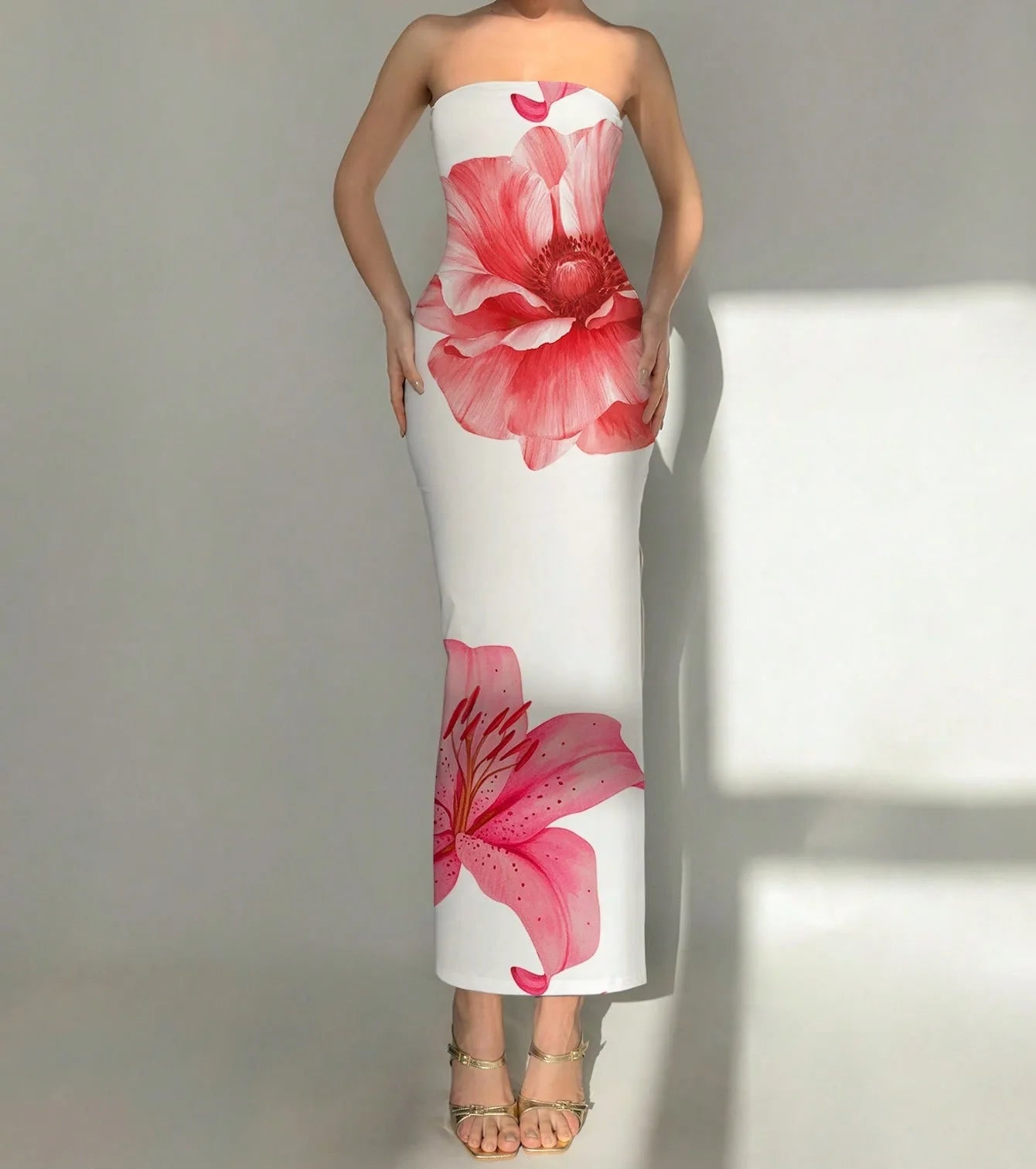 HLJ&GG Sexy Flowers Printing Bodycon Maxi Dresses Women Off Shoulder Sleeveless Backless Slim Vestidos Fashion Streetwear 2025
