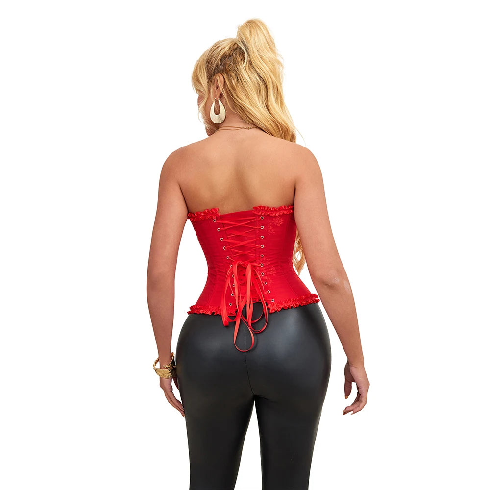 Women Floral Overbust Corset Waist Bustier Top Black White Red Blue Korset Shaper