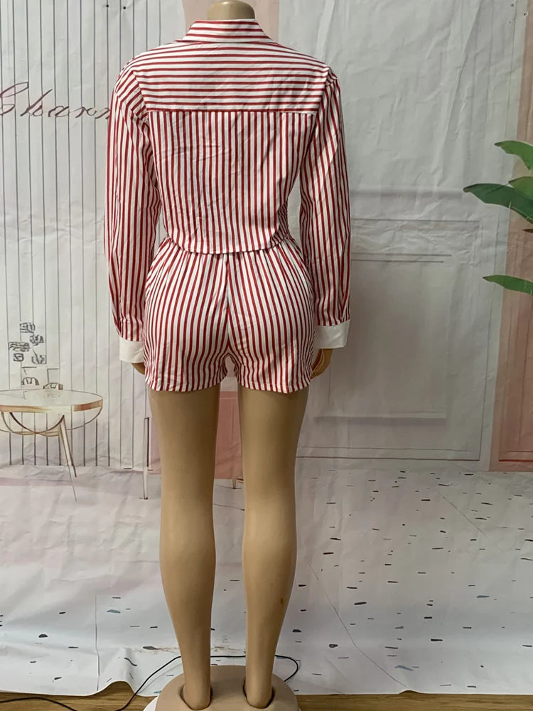 Kricesseen Chic Women's Pajama Set 2 Piece Outfits Night Out Wear Fashion Striped Tracksuits Set Club Overalls Work Wear Outfits