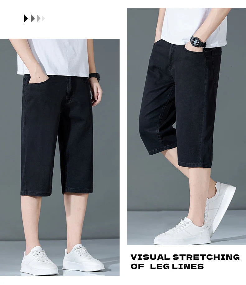 denim shorts, seven-point pants, new style, loose mid-length pants, casual, summer thin men's Troupers, men's jeans