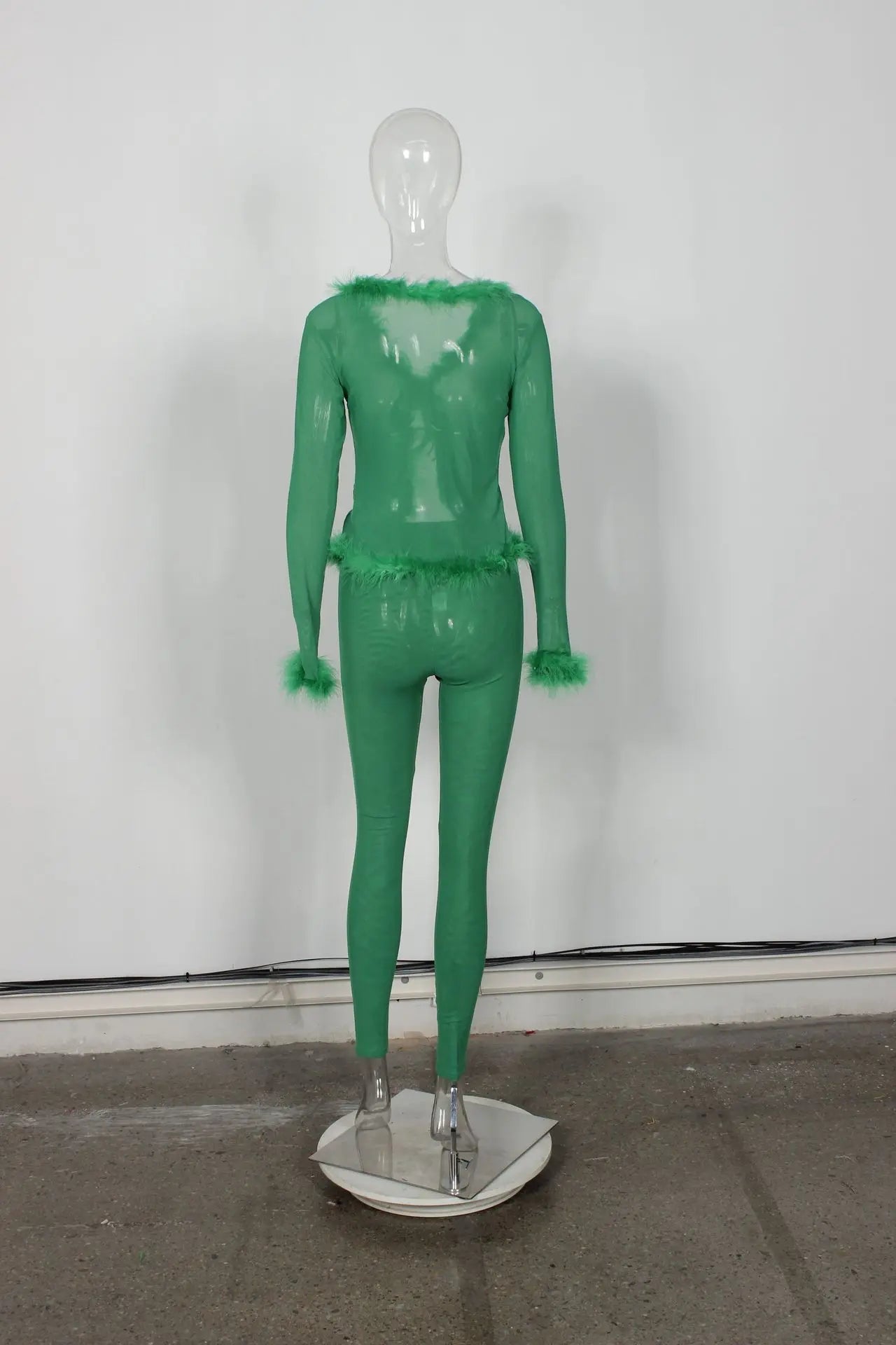 Weird Puss Sexy Fashion 2 Piece Set Women Fluff Patchwork Lace-Up Full Sleeve+Skinny Peach Hip Pants Club Coquett Trend Outfits