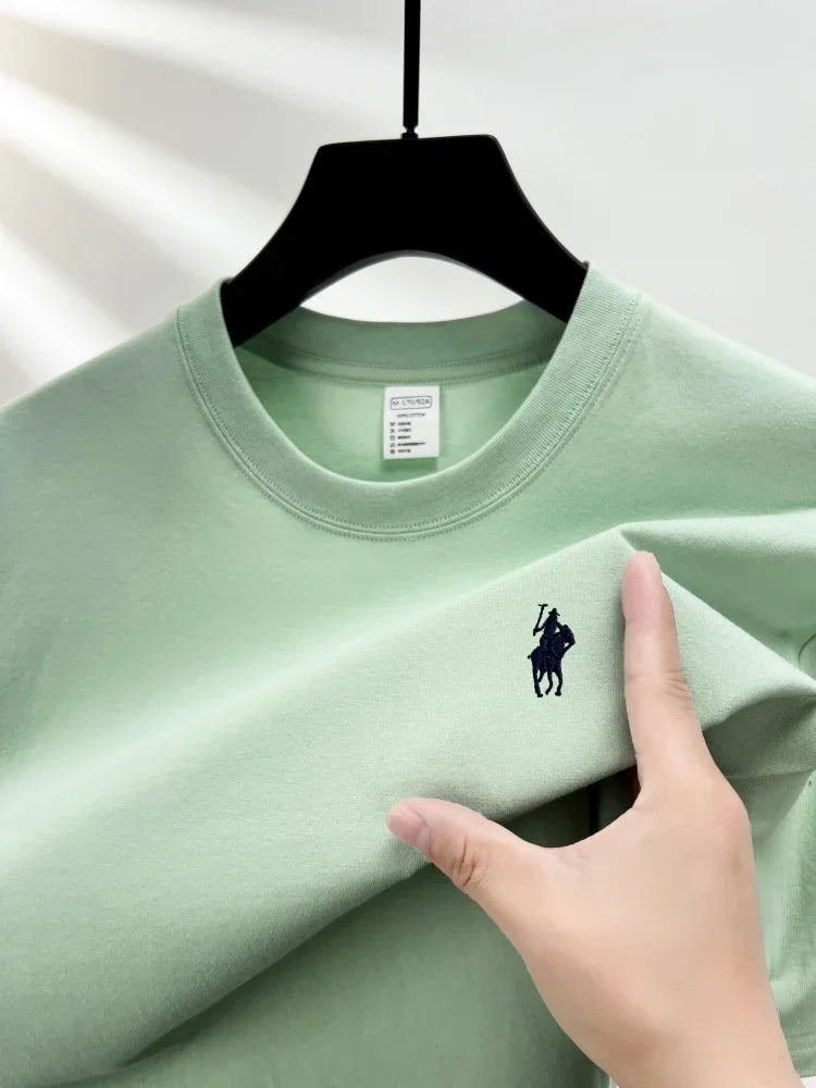100% pure cotton short sleeve round neck men's T-shirt hot selling luxury brand summer exquisite pony embroidery breathable top