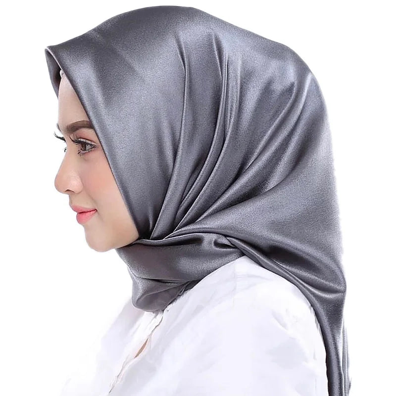 Luxury Brand Silk Scarf, Satin Solid color Hijab Scarves Muslim Pareo Bandana Female Shawl Wrap Headband Foulard 90*90cm