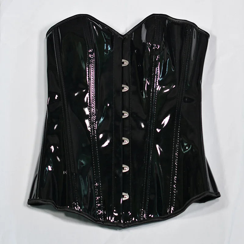 HLJ&GG Sexy Glossy Leather Corset Two Piece Sets Women Off Shoulder Slim Crop Top+Leopard Shorts Outfits Fashion Y2K Streetwear