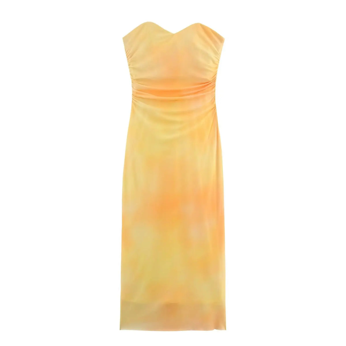 HH Women Summer Beach Style Dresses Strapless Sleeveless Pleated Zipper Female Printed Split Hem Tulle Backless Midi Dress