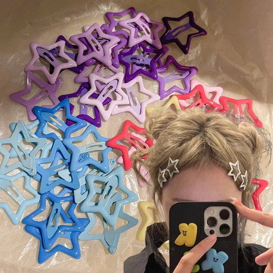 10/50pcs Colorful Kawaii Star Barrettes Y2K Sweet Girls BB Solid Star Hairclips Metal Snap Clip, Hair Jewelry Gifts
