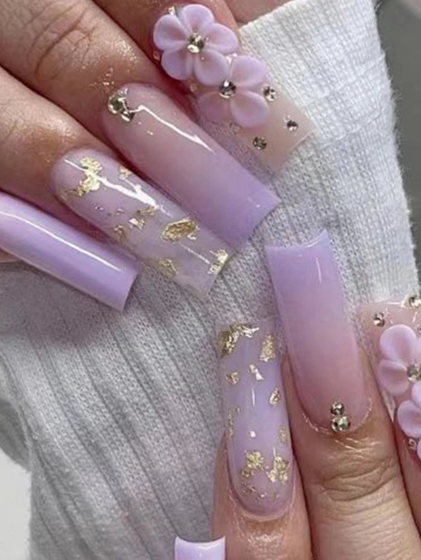 24pcs Long Ballet French Press on Nails with Cute Pink Bow Shiny Diamond Decor False Nail Tips Wearable Sweet Korean Fake Nails