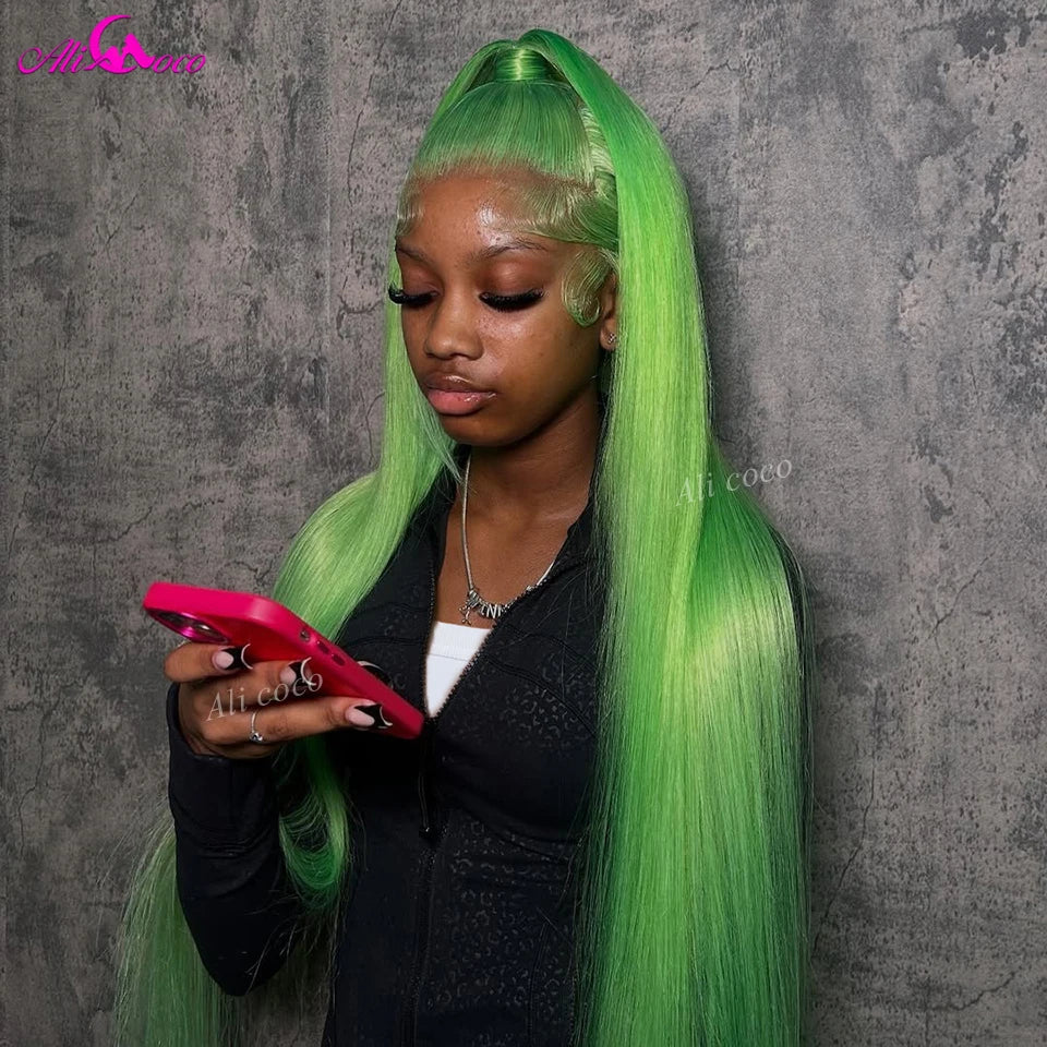 Light Green Human Hair Wig 13x4 13x6 Lace Front Wig Brazilian Human Hair Pre Plucked Green Colored Lace Frontal Wigs for Women