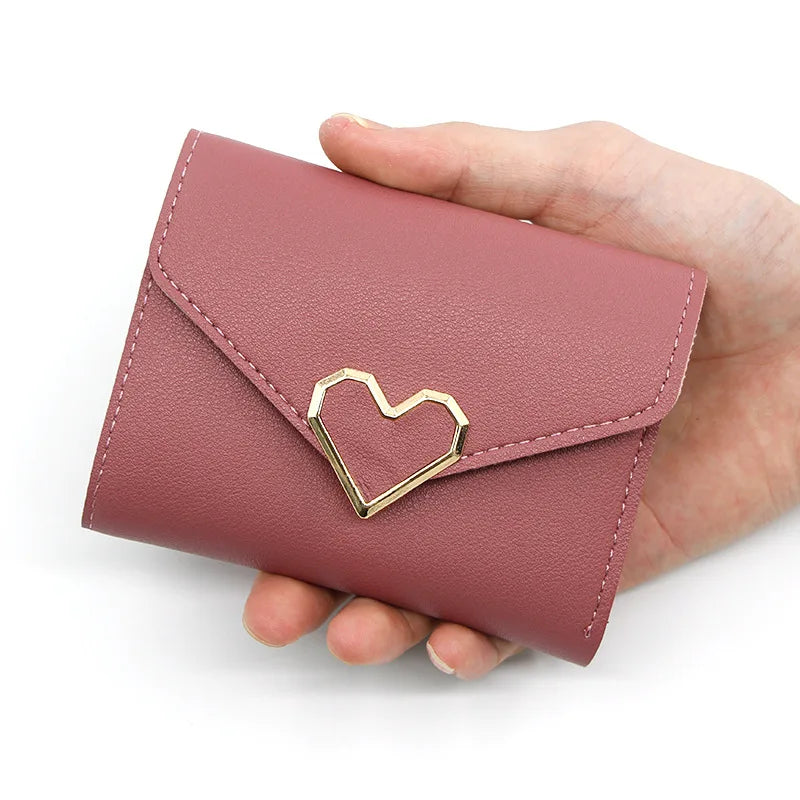 Korean version women wallet short heart-shaped three fold women's wallet multi card slot card bag zero wallet purses for women