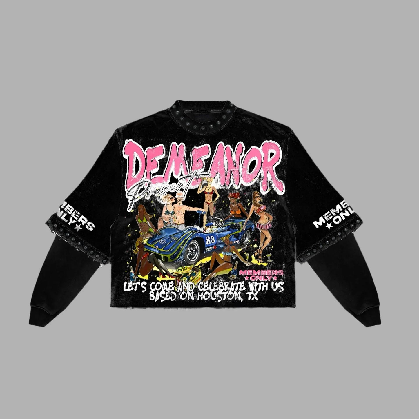 Ladys Harajuku Klein Stone Embroidery Crop Tees Y2k Gothic Graphic Hip Hop Print Long Sleeves T Shirts Cotton Loose Tops