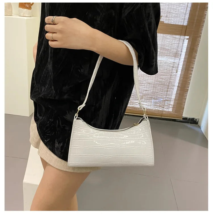 Fashion PU Leather Bags for Women Alligator Pattern Armpit Handbag Female Small Underarm Messenger Bag Purse Shoulder Handbags