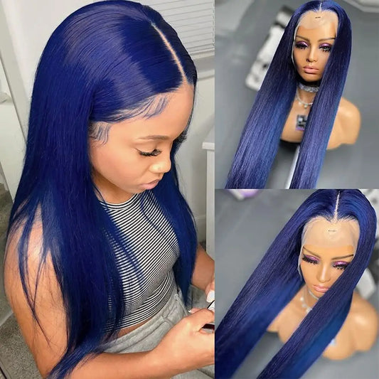 30 34 Inch Straight Blue Wigs Human Hair 13X6 HD Transparent Lace Frontal Wig Human Hair Blue 13X4 Hd Lace Front Human Hair Wigs