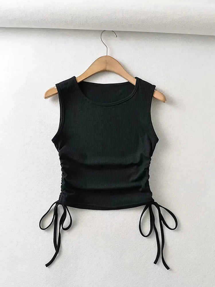 Summer NEW Arrival Women Solid Color Sexy Causal Crop Top With String Both Side Club For Fashion Ladies