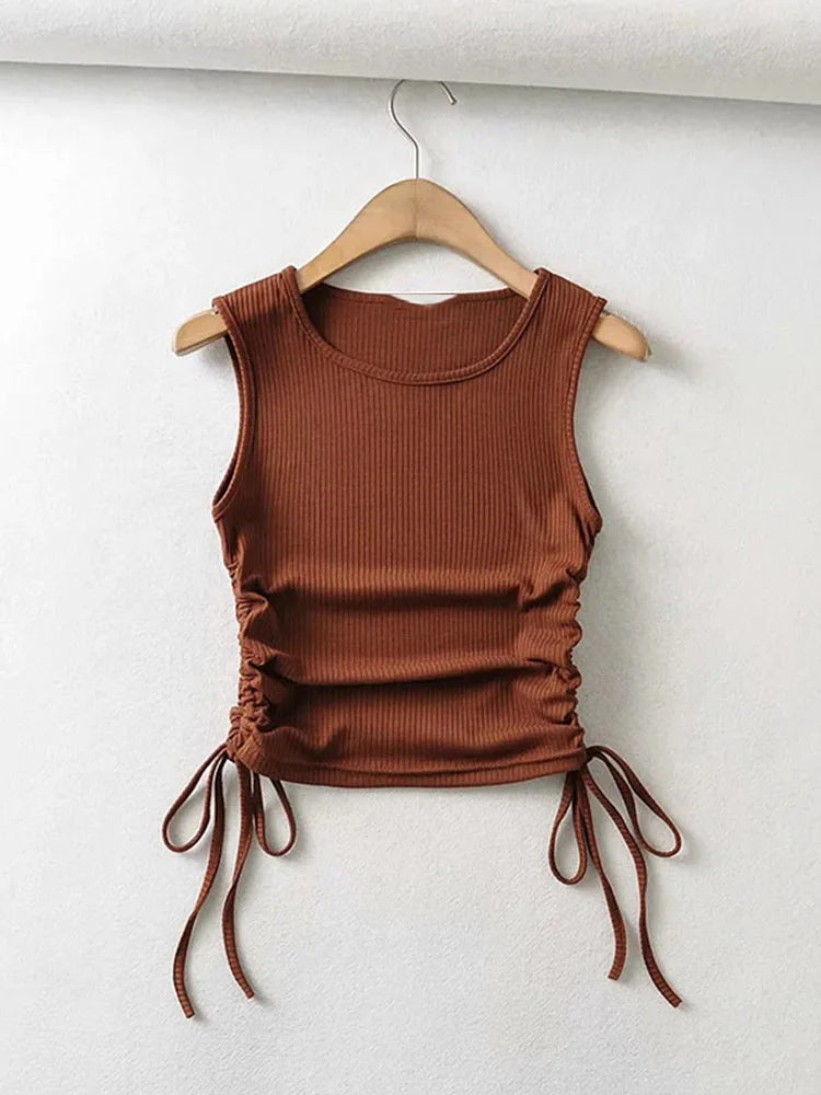 Summer NEW Arrival Women Solid Color Sexy Causal Crop Top With String Both Side Club For Fashion Ladies